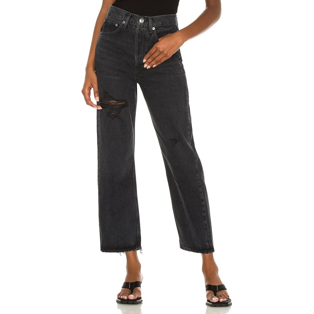 Agolde‎ 90s Crop Loose Straight Jeans In Shutter Black  Women's Size 25